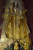 Ananda temple Bagan, Myanmar. The 9-meter-high images of standing Buddha. 